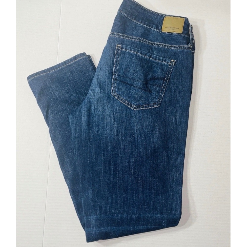 American Eagle Jeans Women's 4 Tomgirl Blue Distressed Dark Wash Relaxed
